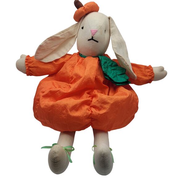 Vintage Halloween Nostalgic Bunny Rabbit Dressed As Pumpkin Outfit Puffy Plush - Picture 1 of 7